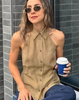 Casual Khaki Lapel Vest for Women