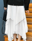 Elegant White Ruffled Chiffon Midi Skirt