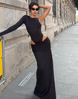 Chic Street Style Long Sleeve Split Skirt Set