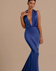 Elegant Deep V Neck Backless Satin Evening Dress