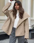 Chic Khaki Wool Blend Double-Breasted Coat