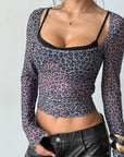 Leopard Print Long Sleeve Slim Top