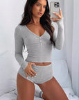 Stylish V-Neck Slim Fit Top and Shorts Set