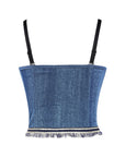 Sexy Backless Denim Crop Top with Fringe