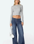 Blue Striped Loose Fit Wide Leg Jeans