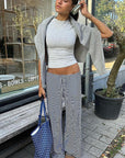 High Waist Striped Color Block Loose Straight Pants
