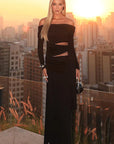 Chic Long Sleeve Sheath Dress with Sheer Details