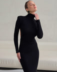Black Sexy Backless Knit Long Sleeve Dress