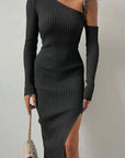 Stylish Long Sweater Dress with Asymmetrical Neck