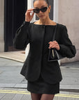 Chic Black Long Sleeve Blazer Dress Set