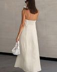 Summer Casual Khaki Cotton Linen Strapless Dress