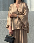 Chic Comfortable Satin Long Sleeve Pants Set