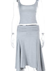 Asymmetrical Sleeveless Crop Top and Ruffled Skirt Set