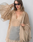 Chic Sheer Chiffon Batwing Sleeve Dress