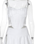 Lace Panel Waist Cinching Top and High Waist Skirt Set