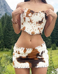 New Color Block Sexy Crop Dress Set