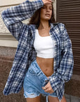 Casual Blue Plaid Shirt for Women