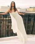 Chic Strapless Long Dress with Flowing Ribbons