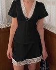 Elegant Women's Satin Lace Two-Piece Set