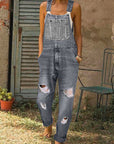 Trendy Women's Denim Overalls with Distressed Wash
