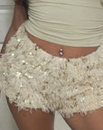 Sexy Low Rise Feather Sequined Shorts for Women