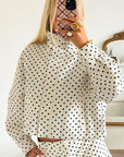 Chic White Polka Dot Stand Collar Jacket for Women