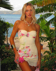 Spring Floral Print Strapless Bodycon Dress