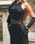 Elegant Black Lace-Trimmed Sleeveless Dress