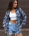 Casual Blue Plaid Shirt for Women