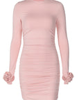 Fashionable Slim Fit Side Ruffled Long Sleeve Dress