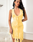 Unique Ruffle Neck Sexy Bodycon Dress