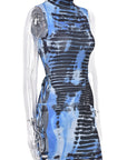 Gradient Long Sleeve Dress with Tie Detail