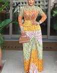Elegant Printed Long Sleeve Bodycon Dress