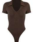 Summer New Women's Cotton Polo Neck Slim Fit Bodysuit