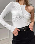 French Style One-Shoulder Slim Fit Long Sleeve Top