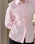 Spring Design Solid Color Waist Tie Shirt for Women