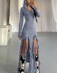 Fashionable Ruffled Long Sleeve Hooded Dress