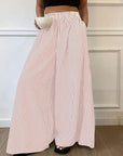 Trendy Striped Wide Leg Pants with Elastic Waist