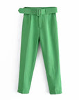 Casual High Waist Straight Leg Pants with Belt