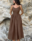 Summer Sexy Casual Khaki Cotton Linen Dress
