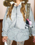 Black Hooded Sweatshirt with Fur Collar for Women