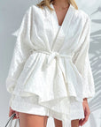 Fashionable V-Neck Puff Sleeve Two-Piece Set