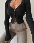 Stylish Deep V-Neck Long Sleeve Cardigan