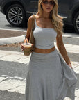 Asymmetrical Sleeveless Crop Top and Ruffled Skirt Set