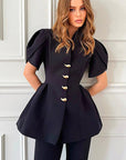 French Petal Sleeve Waist Shirt for Women