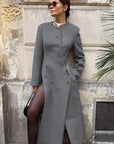Elegant Gray Long Woolen Coat for Women