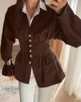 Stylish French Waist-Defined V-Neck Shirt for Women
