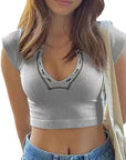 2023 Women's V-Neck Short Sleeve Crop Top