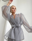 Spring Y2K Black Mesh Tie Shirt for Women