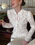 Spring French Vintage Slim Fit Puff Sleeve Lace Top